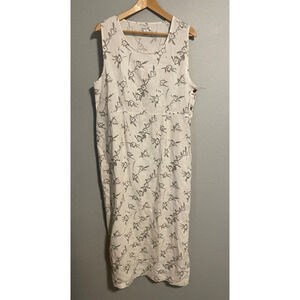 Vintage Laissez Faire Womens Maxi Dress Medium Gray Floral Linen Lagenlook 90s
